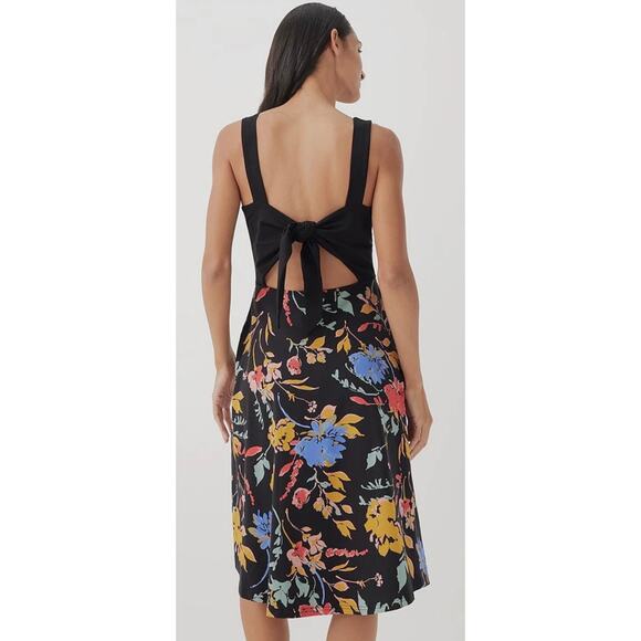 Pact Womens Organic Cotton Fit & Flare Tie-Back Dress Dark Floral Sundress Large - Picture 9 of 12